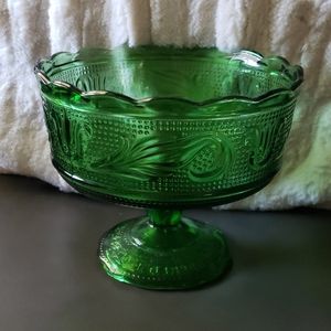 Vintage EO Brody Green Glass Pedestal Bowl